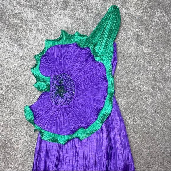 S 4 VTG 80’s BB Collections Purple Green Ruffle Formal One Shoulder Party Dress - Picture 5 of 9